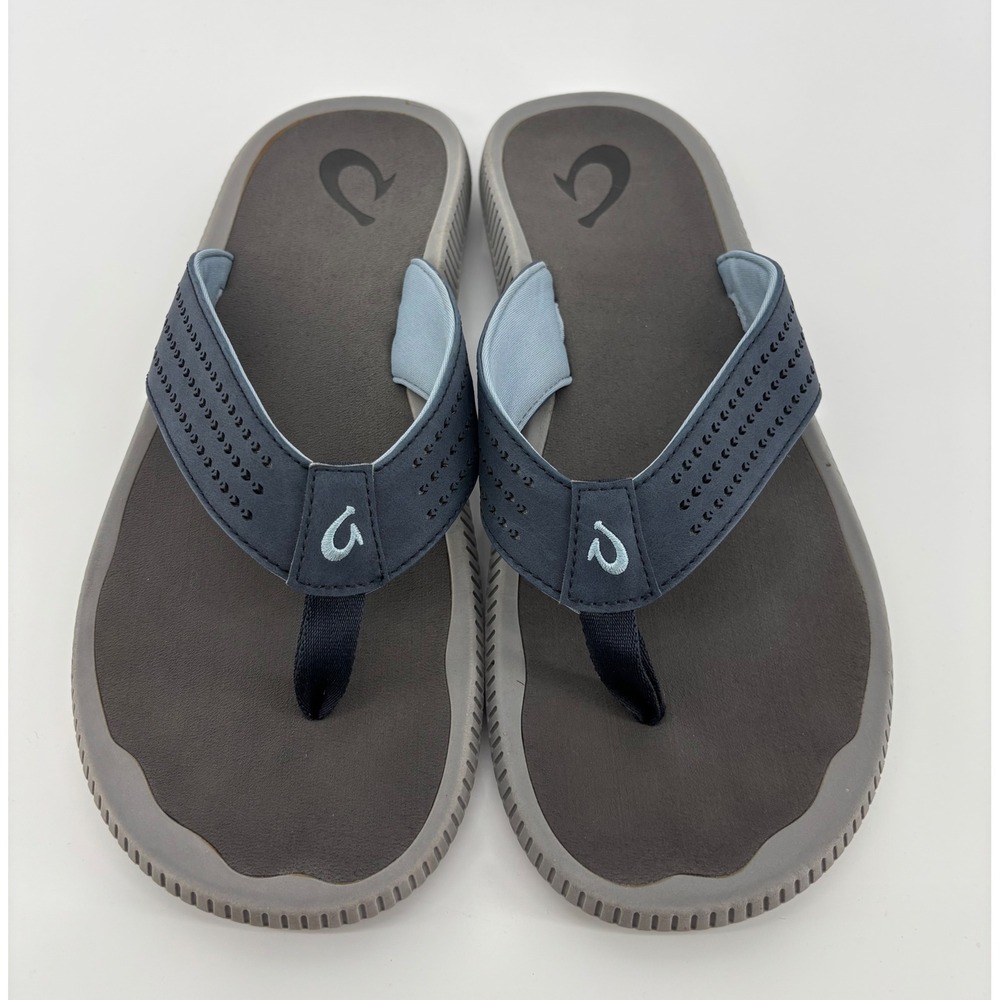 OluKai Ulele Flip Flops Sandals Men's 13 Blue Grey Water Safe